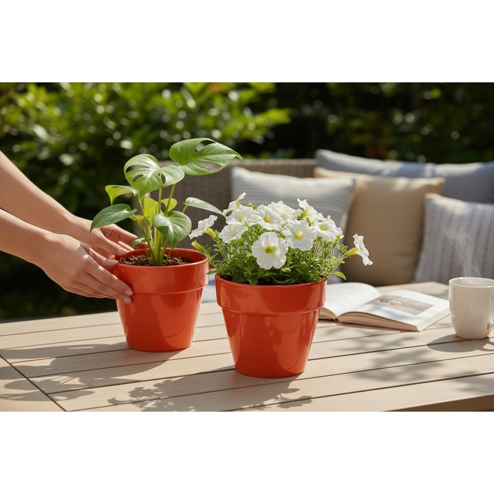 Ashland Ceramic Pot Set 2 Home Decor 5in Red Very Good Glossy Summer Living